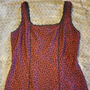 Red Black Leopard Print Tank Top Lace Corset Detailing -White House Black Market